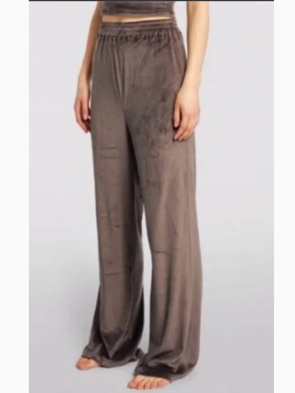 SKIMS Brown Velour Pull On Elastic Waist Wide Leg Lounge Pants Sz. L